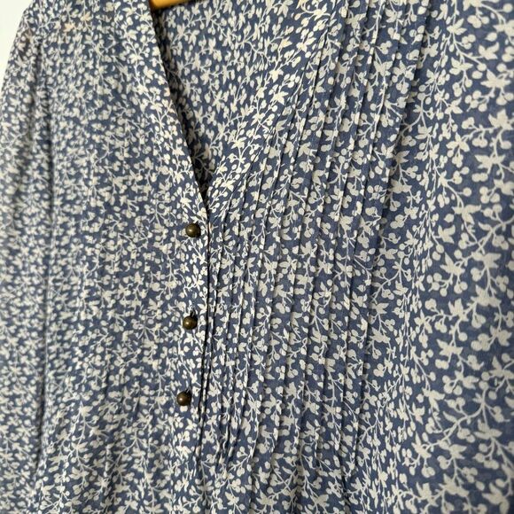 Veronica Beard Blouse Sz 4 Blue White Floral V Neck Long Sleeve Sheer Silk Boho - Picture 5 of 15